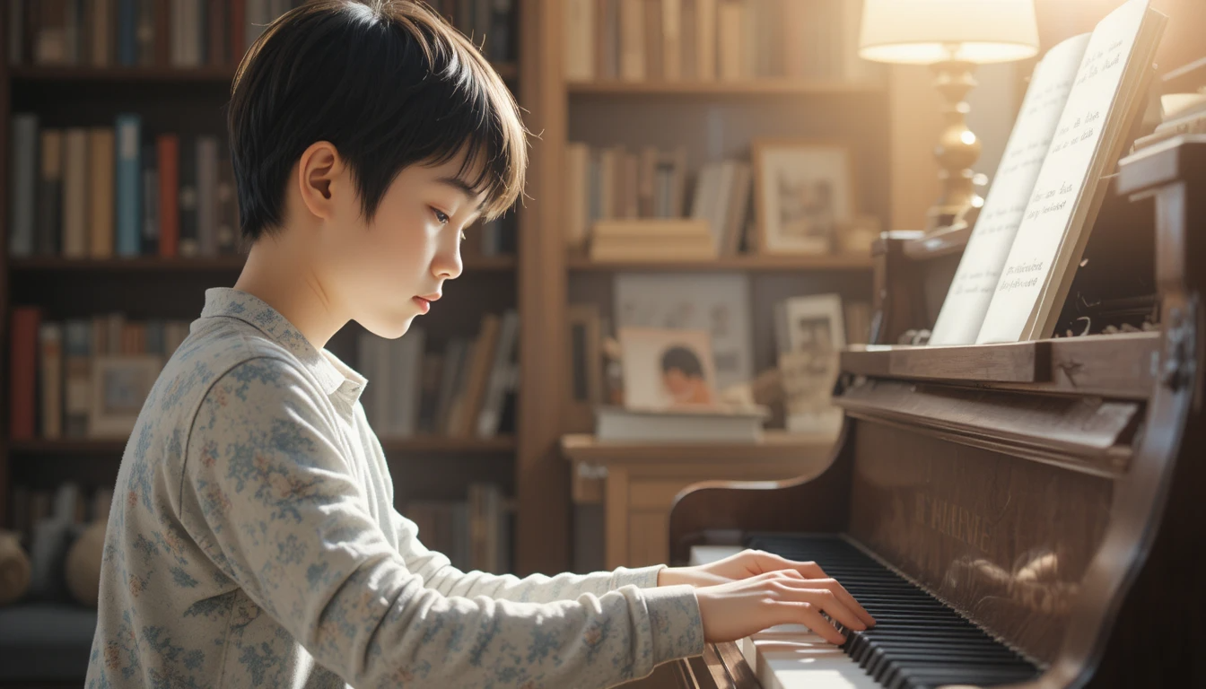 Child learning piano