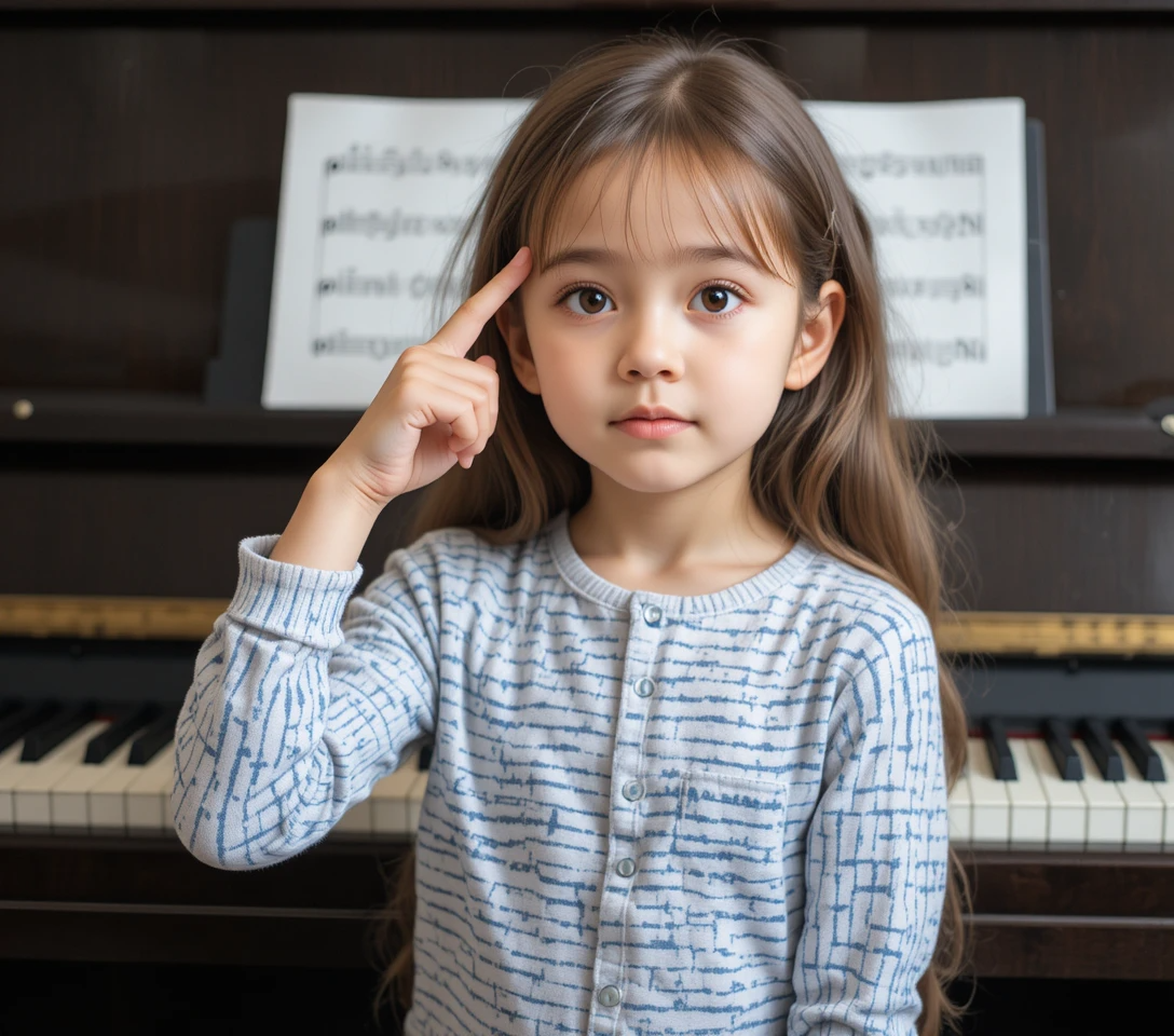 Child thinking about piano